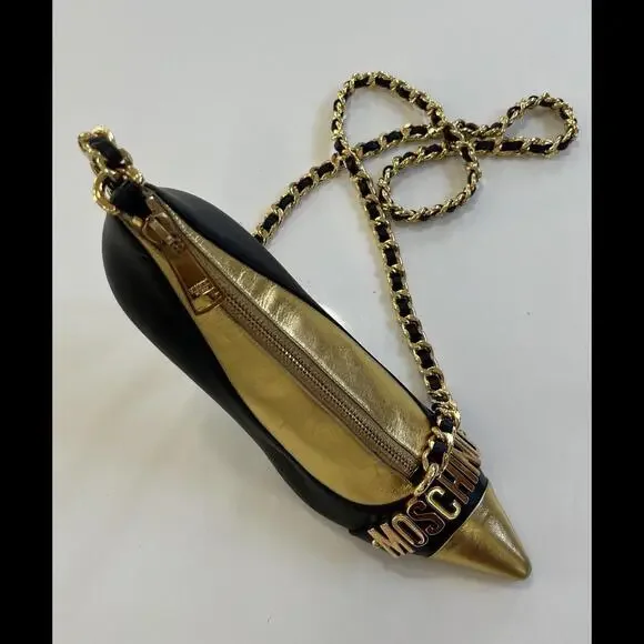 Moschino Bag High Heels Shoes Black And Gold Rare And Collectible -Jeremy Scott - Picture 7 of 8
